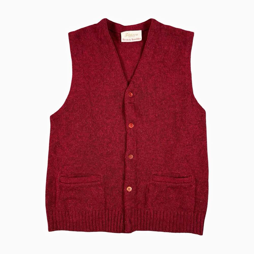 True Vintage Jantzen USA Red Wool Knit V-Neck Button Front Pockets Vest M